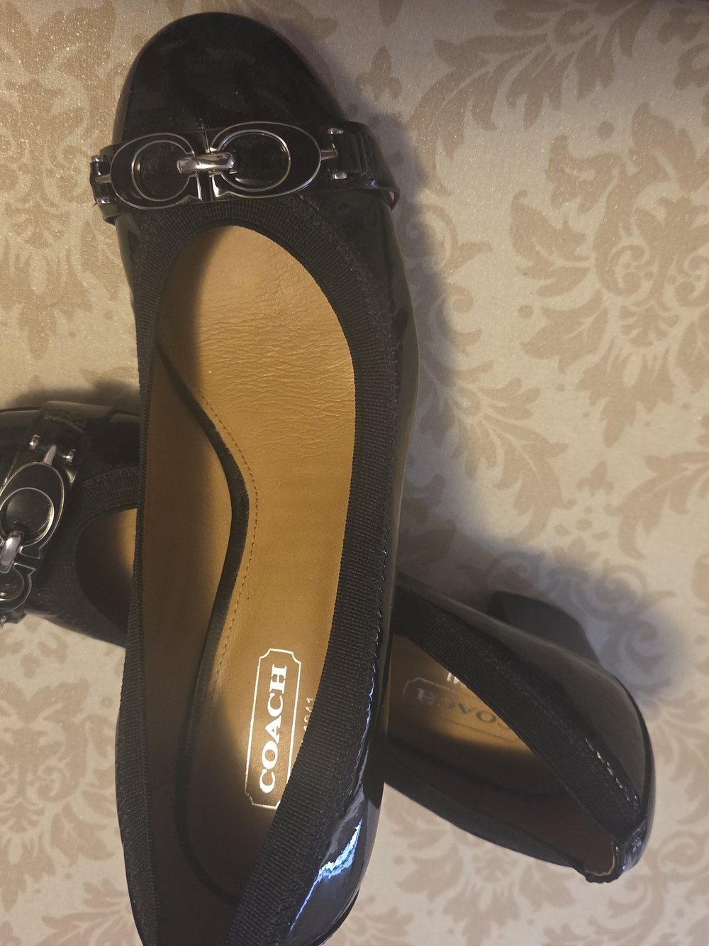 Coach Black Patent Leather Ballet Flats with Silver Hardware - Picture 3 of 3